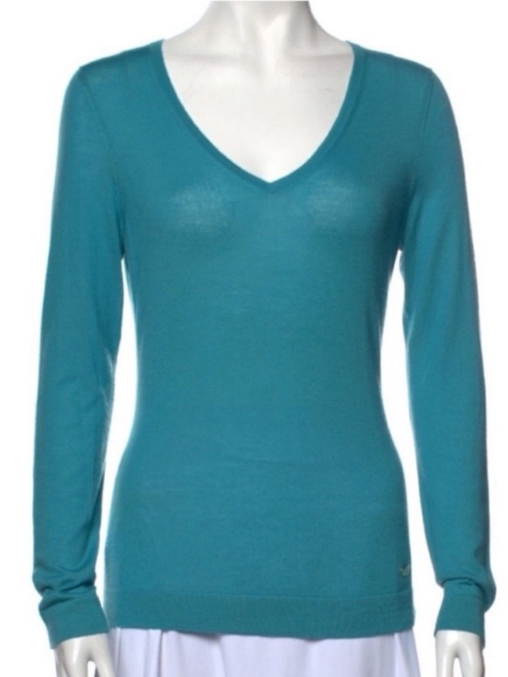Gucci Turquoise Blue V-Neck Long Sleeve Lightweight CashmereSweater S